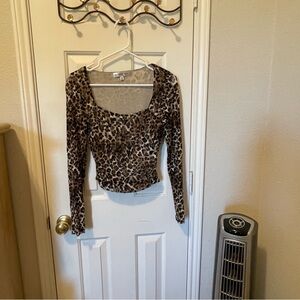 Madden Girl Black and Brown Fitted Long Sleeve Blouse